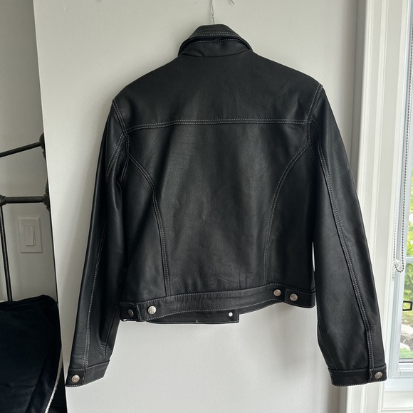 UNIK Black Leather Biker Jacket - Tagged as Womens Large but fits more like M-S - Picture 3 of 3